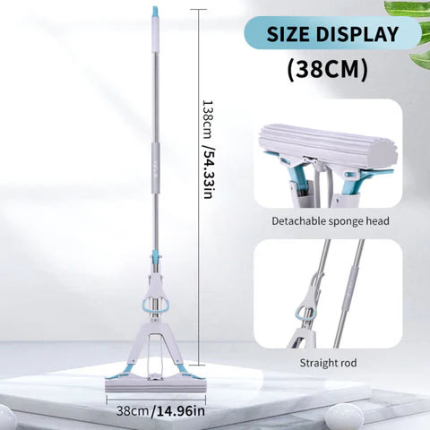 Double Squeeze Floor Sponge Mop – Hands-Free adjustable Lazy Mop with Super Absorbent Sponge