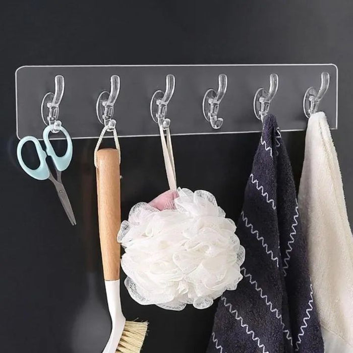 1 Pair Of 6 Hooks Transparent Self-Adhesive Door Wall Hangers