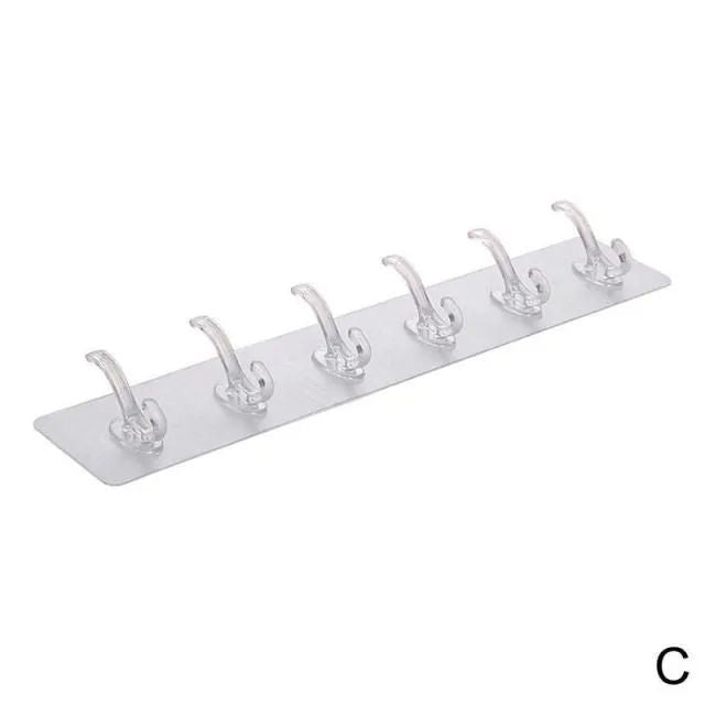 1 Pair Of 6 Hooks Transparent Self-Adhesive Door Wall Hangers