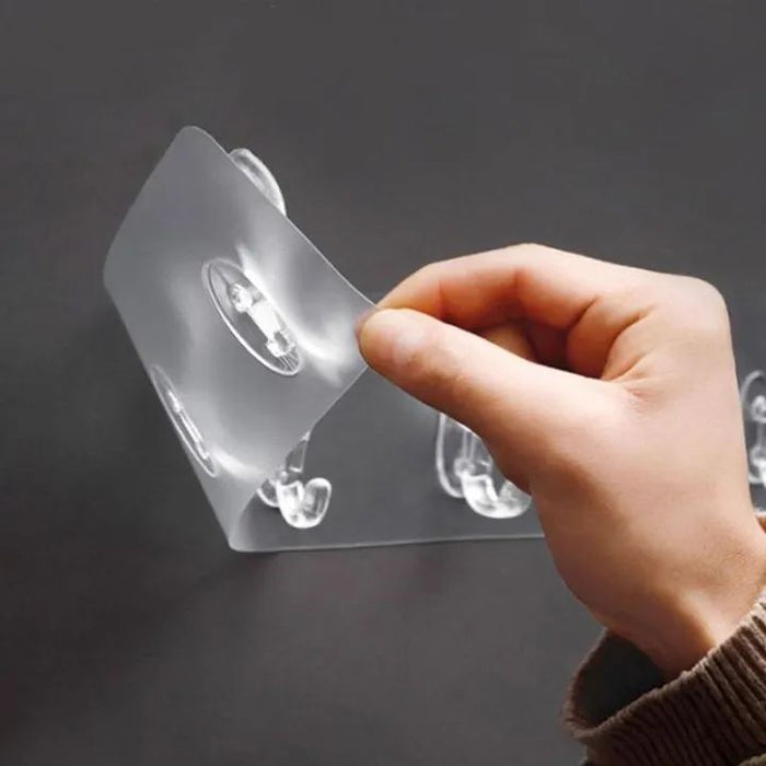 1 Pair Of 6 Hooks Transparent Self-Adhesive Door Wall Hangers