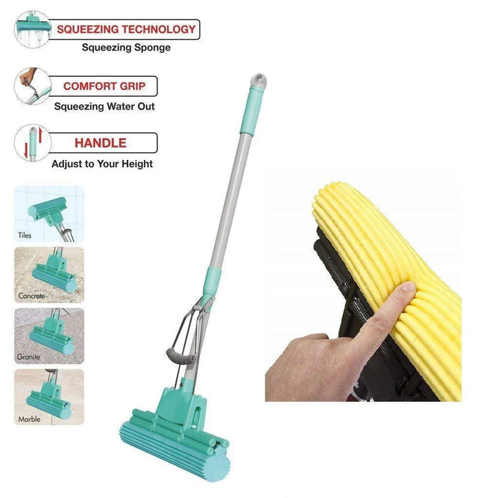 Double Squeeze Floor Sponge Mop – Hands-Free adjustable Lazy Mop with Super Absorbent Sponge