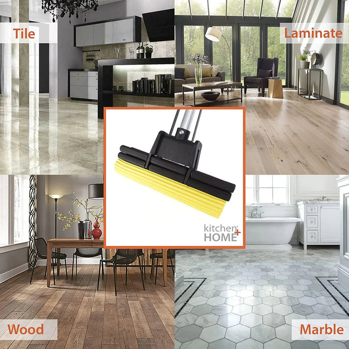 Double Squeeze Floor Sponge Mop – Hands-Free adjustable Lazy Mop with Super Absorbent Sponge