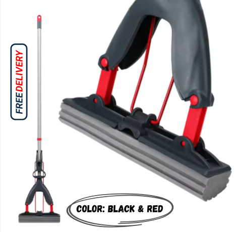 Double Squeeze Floor Sponge Mop – Hands-Free adjustable Lazy Mop with Super Absorbent Sponge