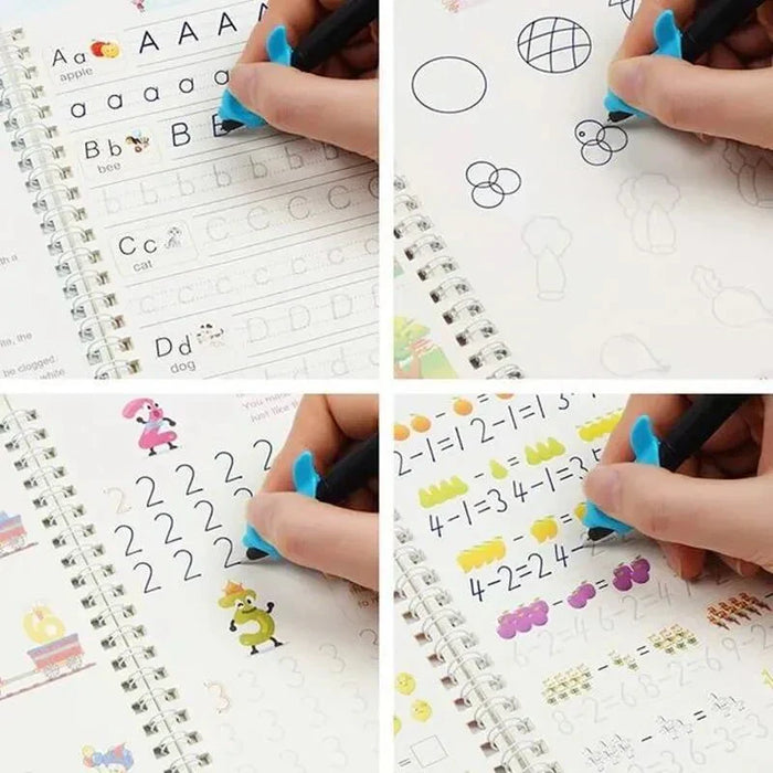 Kids Reusable Practice Magic Books (4 Books + 1 Pen +  10 Refills)