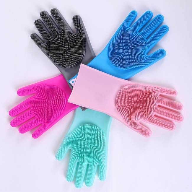 Silicone Washing Full Finger Gloves – For Home (Random Colors)